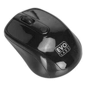 Evo Labs MO-234WBLK Wireless Mouse, 2.4GHz with USB Mini Receiver, 800 DPI Optical Tracking, Ambidextrous Design for PC / Mac / Laptop, Gloss Black