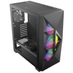 ANTEC DF800 FLUX Case, Gaming, Black, Mid Tower, 2 x USB 3.0, Tempered Glass Side Window Panel, Geometrical Mesh Design & Mirror Surface Front Panel, Addressable RGB LED Fans, Patented F-LUX Platform Cooling Solution, ATX, Micro ATX, Mini-ITX - Image 2