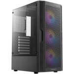 ANTEC AX20 Case, Black, Mid Tower, 1 x USB 3.0 / 2 x USB 2.0, Tempered Glass Side Window Panel, Slanted Bar & Mesh Design for Massive Airflow, 3 x RGB LED Fans Included, ATX, Micro ATX, Mini-ITX - Image 2