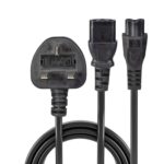 Lindy 30374 2.5m UK 3 Pin Plug To IEC C13 (Kettle) & IEC C5 (Clover) 10 Amp Mains Splitter Extension Cable - Black - Image 2