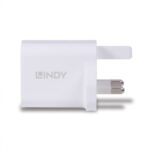 LINDY 73425 30W USB Type A & C Charger UK Plug, 3A, Power Delivery 3.0 + PPS, 2 Output Connectors (USB, 24 pin USB-C), White - Image 5