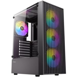 Antec AX27 RGB Elite Mid-Tower Gaming PC Case with Tempered Glass, Full Mesh Front Panel, 4 Pre-installed 120mm Fixed-RGB Fans, ATX/Micro-ATX/ITX Compatible, Black