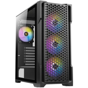 ANTEC AX90 Case, Black, Mid Tower, 1 x USB 3.0 / 2 x USB 2.0, Tempered Glass Side WIndow Panel, Diamond-Shaped Mesh Front Panel for Excellent Cooling Performance, 4 x Addressable RGB Fans Included with Hub