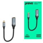 Prevo USBC-HDMI-ADA Display Converter Adapter, USB Type-C (M) to HDMI (F), 0.2m, Black & Silver, HDMI 2.0, Supports up to 4K@60Hz, Braided Cable, Retail Box Packaging