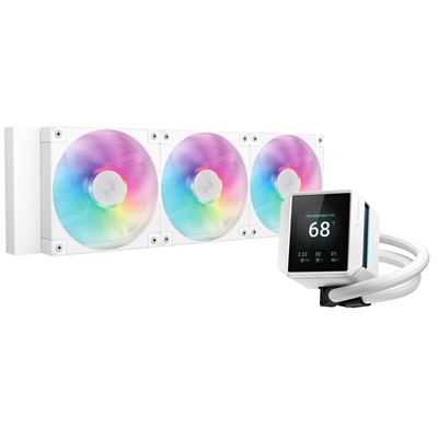 fadee-lx360-lg.jpg DeepCool Mystique 360 WH ARGB Liquid CPU Cooler with 2.83" TFT LCD Display, 360mm Radiator, Addressable RGB Fans, Hydro Bearing, and Wide Compatibility for Intel & AMD Sockets - Image 1