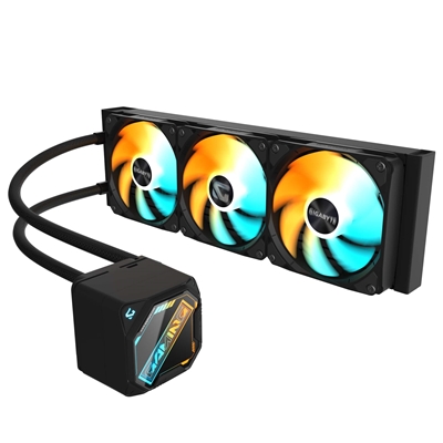 fagig-gme360-lg.jpg GIGABYTE GP-GIGABYTE Gaming 360 All-in-One Liquid CPU Cooler with 360mm Radiator, ARGB Lighting, Teflon Tubing and Magnetic Rotating Cover - Image 1