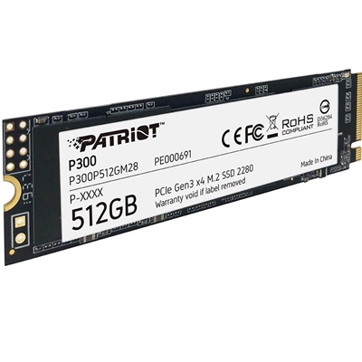 hdpat-p300512gm2-lg.jpg Patriot P300 (P300P512GM28) 512GB NVMe SSD, M.2 Interface, PCIe Gen3, 2280, Read 1700MB/s, Write 1100MB/s, 3 Year Warranty - Image 1