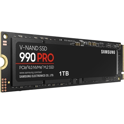 hdsam-990pro-1tb-lg.jpg Samsung 990 PRO(MZ-V9P1T0BW) 1TB NVMe SSD, PCIe Gen4, M.2 Interface, 2280, Read 7450 MB/s, Write 6900 MB/s, 5 Year Warranty - Image 1