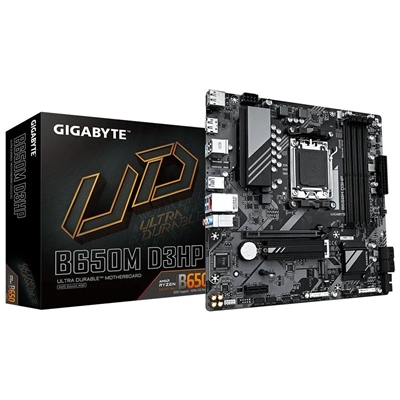 mbgig-b650md3hp-lg.jpg Gigabyte B650M D3HP Ultra Durable AMD AM5 Socket Motherboard, Micro-ATX, 4x DDR5 Slots, 2x M.2 Sockets, 2.5GbE LAN, 2x DisplayPorts / 1x HDMI Port - Image 1