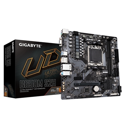 mbgig-b650ms2h-lg.jpg Gigabyte B650M S2H Ultra Durable AMD AM5 Socket Motherboard, Micro-ATX, 2x DDR5 Slots, 1x M.2 Socket, GbE LAN, 1x D-Sub / 1x DisplayPort / 1x HDMI Port - Image 1