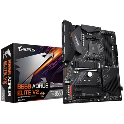 mbgig-gab55ael2-lg.jpg Gigabyte B550 AORUS ELITE V2 AMD AM4 Socket Motherboard, ATX, 4x DDR4 Slots, 2x M.2 Sockets, Fitted I/O Shield, 2.5GbE LAN, 1x DisplayPort / 1x HDMI Port - Image 1