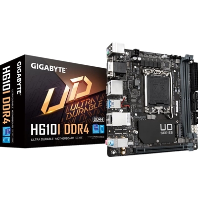 mbgig-h610id4-lg.jpg Gigabyte H610I DDR4 Ultra Durable Intel 1700 Socket Motherboard, Mini-ITX, 2x DDR4 Slots, 1x M.2 Socket, GbE LAN, 1x D-Sub / 2x DisplayPorts / 1x HDMI Port - Image 1