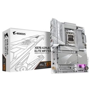 Gigabyte X870 AORUS ELITE WIFI7 ICE AMD AM5 Socket Motherboard, ATX, 4x DDR5 Slots, 4x M.2 Sockets, Fitted I/O Shield, 2.5GbE LAN, Wi-Fi 7, 1x HDMI Port / 2x USB-C (USB4)