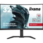 iiyama G-Master GCB3280QSU-B2  Red Eagle 32 Inch Curved Gaming Monitor, Black, 2560x1440, 0.2ms, 180hz, FreeSync, HDMI, Display Port, USB Hub, Speakers, Int PSU, Height Adjustable, Swivel, VESA