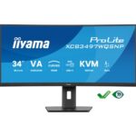 iiyama ProLite Curved Monitor XCB3497WQSNP-B1 34" VA Ultra-Wide Screen with KVM Switch, LAN, USB-C Dock, 0.4ms, 120Hz, HDMI, DisplayPort, Speakers, Height Adjustment
