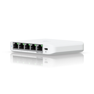 npubi-uswflex25g-lg.jpg Ubiquiti USW-FLEX-2.5G-5 UniFi Flex 2.5G Ultra Compact 5 Port POE/USB-C Powered Managed Switch - Image 1