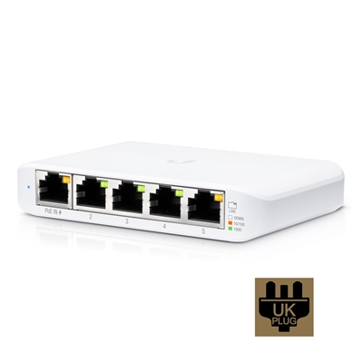 npubi-uswflexm-lg.jpg Ubiquiti USW-FLEX-MINI UniFi USW Flex Mini 5 Port Smart Managed POE/USB C Powered Gigabit Network Switch (UK Plug) - Image 1