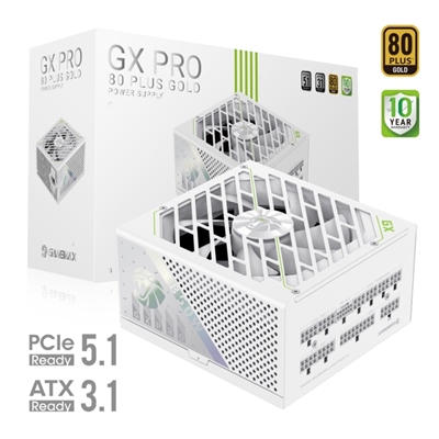 psgam-gmxgx850w-lg.jpg GAMEMAX GX-850 Pro Modular 80 Plus Gold ATX3.0 PCIe 5.0 PSU With 135mm FDB Fan, White - Image 1
