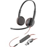 Plantronics Blackwire 3225 Stereo USB-C Headset with 3.5mm Jack & USB-C/A Adapter (Bulk Pack- Non-Retail)
