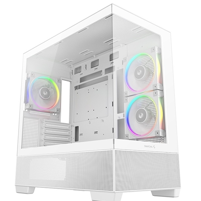 cadee-cg3803fwh-lg.jpg DeepCool CG380 3F Micro-ATX Gaming Case White Panoramic Tempered Glass Side Panel, Mesh Airflow Front, 3 Pre-Installed ARGB Fans, USB-C & USB-A Front I/O, Spacious SFF/mATX/ITX Build Support - Image 1