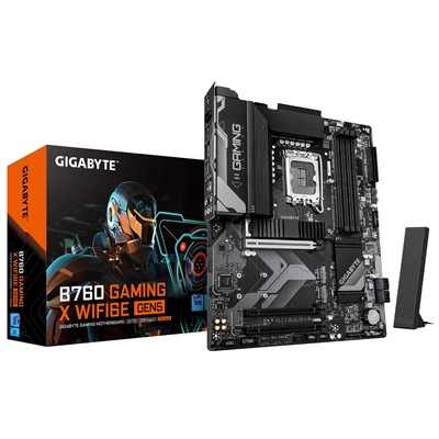mbgig-b760gxw6g5-lg.jpg Gigabyte B760 GAMING X WIFI6E GEN5 Socket Motherboard, ATX, 4x DDR5 Slots, 3x M.2 Socket, 2.5GbE LAN, Wi-Fi 6E, 1x HDMI Port / 1x Display Port - Image 1
