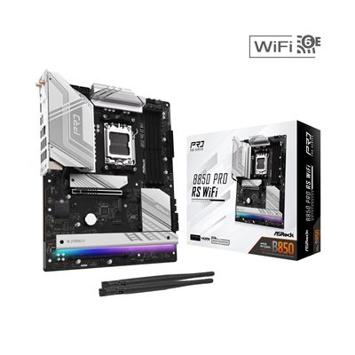 mbasr-b850prsw-lg.jpg ASRock B850 Pro RS AMD AM5 Socket Motherboard, ATX, 4x DDR5 Slots, 4x M.2 Sockets, Fitted I/O Shield, 2.5GbE LAN, Wi-Fi 6E, 1x HDMI Port / 1x USB-C - Image 1
