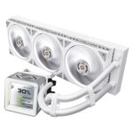 ASRock Steel Legend 360 LCD White AIO Liquid CPU Cooler, 360mm Radiator, Triple 120mm PWM ARGB Fans, LCD Display, Intel LGA1700/1851 & AMD AM5/AM4 Compatible - Image 2