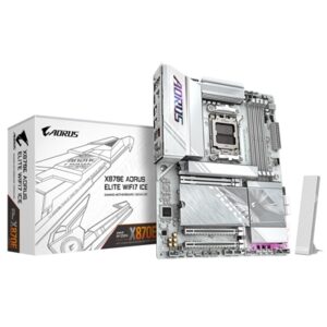 Gigabyte X870E AORUS ELITE WIFI7 ICE AMD AM5 Socket Motherboard, ATX, 4x DDR5 Slots, 4x M.2 Sockets, Fitted I/O Shield, 2.5GbE LAN, Wi-Fi 7, 1x HDMI Port / 2x USB-C (USB4)