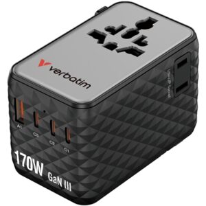 Verbatim (30190) Charge 'n' Travel 170W Universal Travel Adapter Black, Charge Up To 6 Devices AT Once